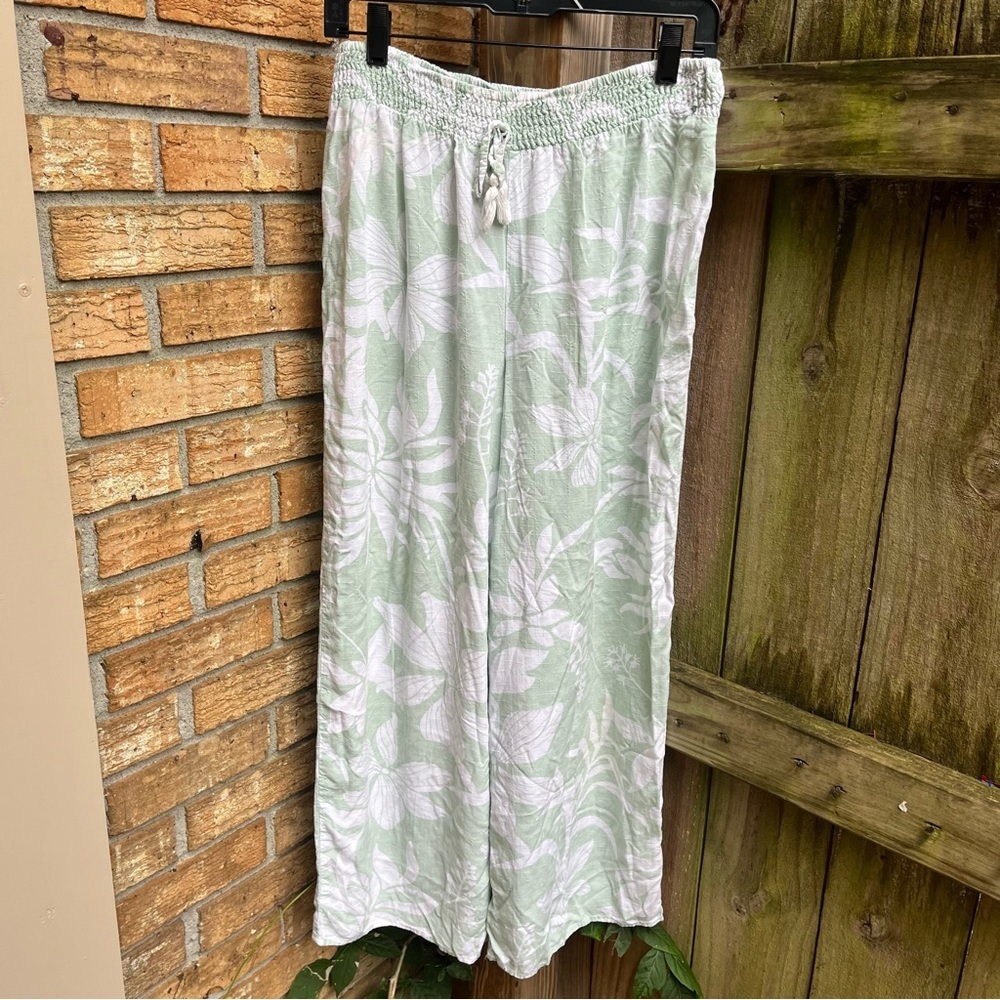 Kiwi + Punch Light Green and White Floral Pants